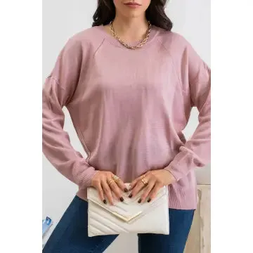 Dusty Pink Back Buttoned Pullover Light Sweater
