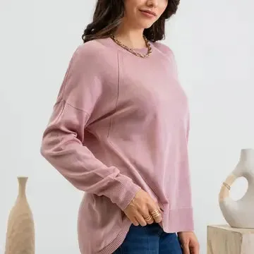 Dusty Pink Back Buttoned Pullover Light Sweater
