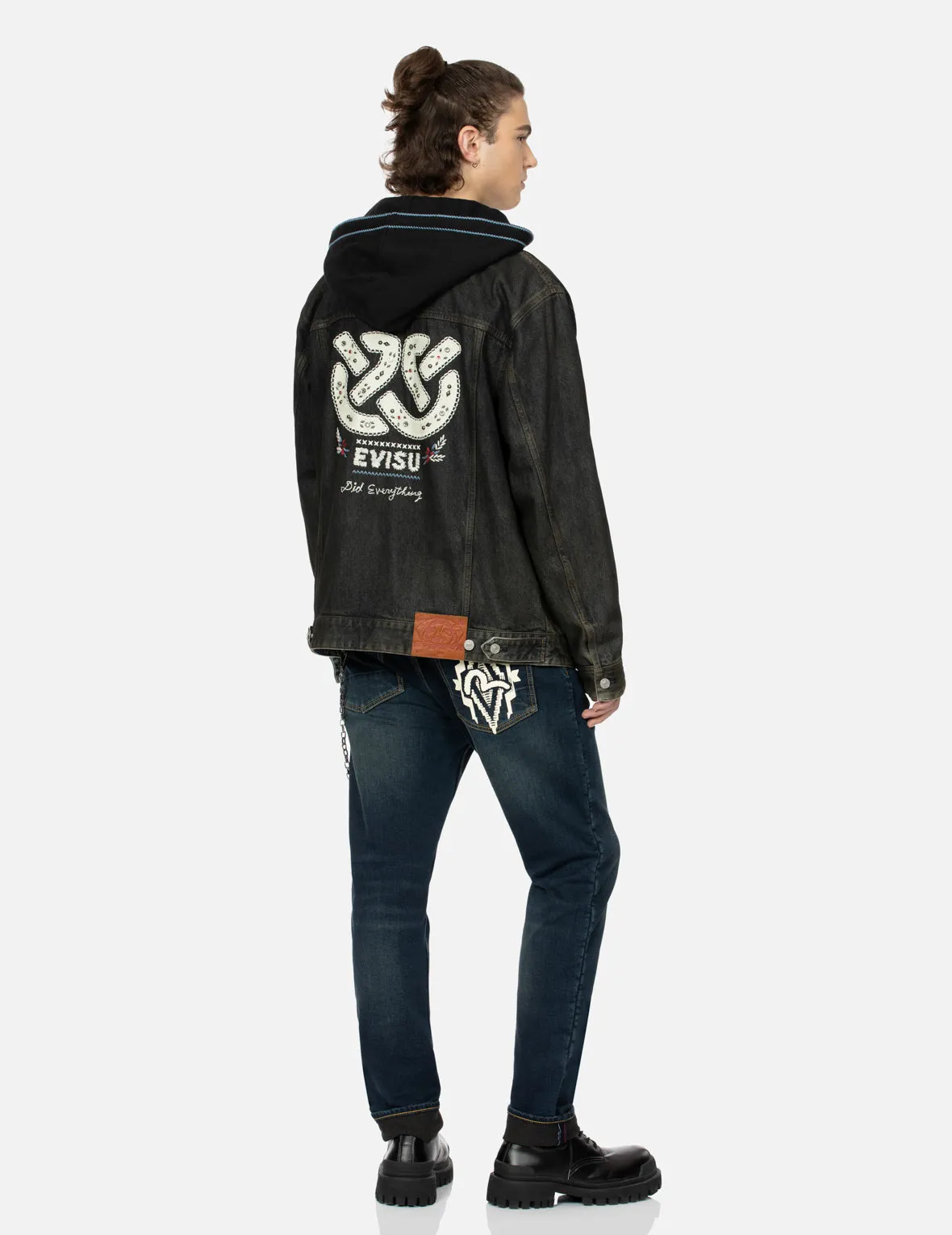 Ethnic-inspired Wheel of Wisdom Print and Embroidery Relax Fit Denim Jacket