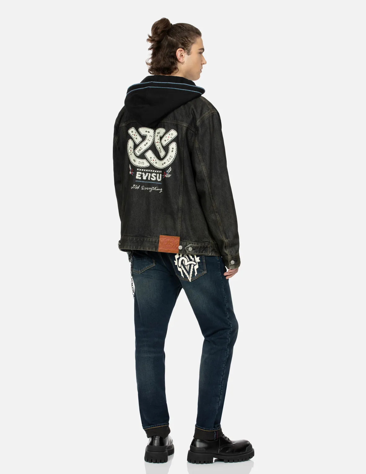 Ethnic-inspired Wheel of Wisdom Print and Embroidery Relax Fit Denim Jacket