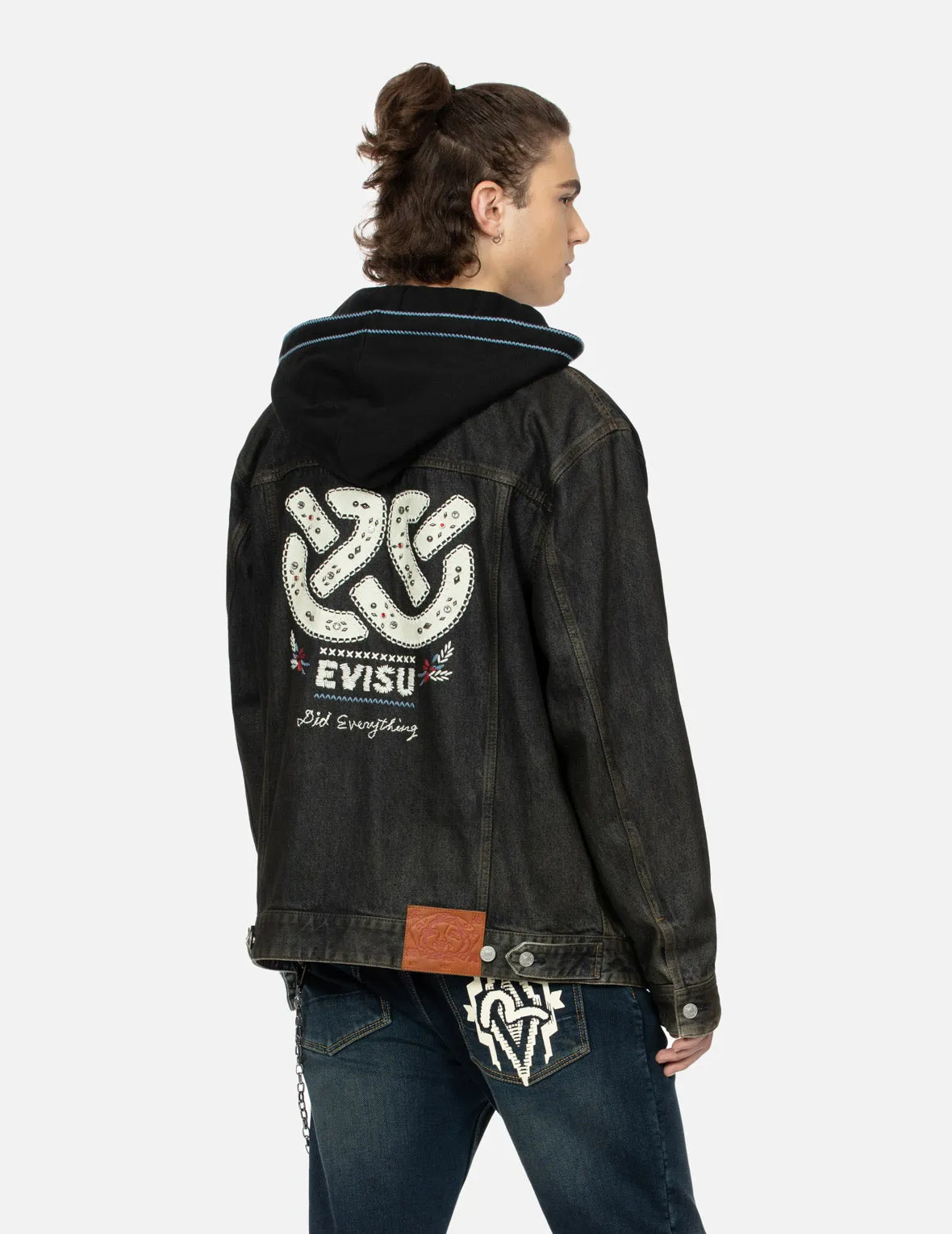 Ethnic-inspired Wheel of Wisdom Print and Embroidery Relax Fit Denim Jacket