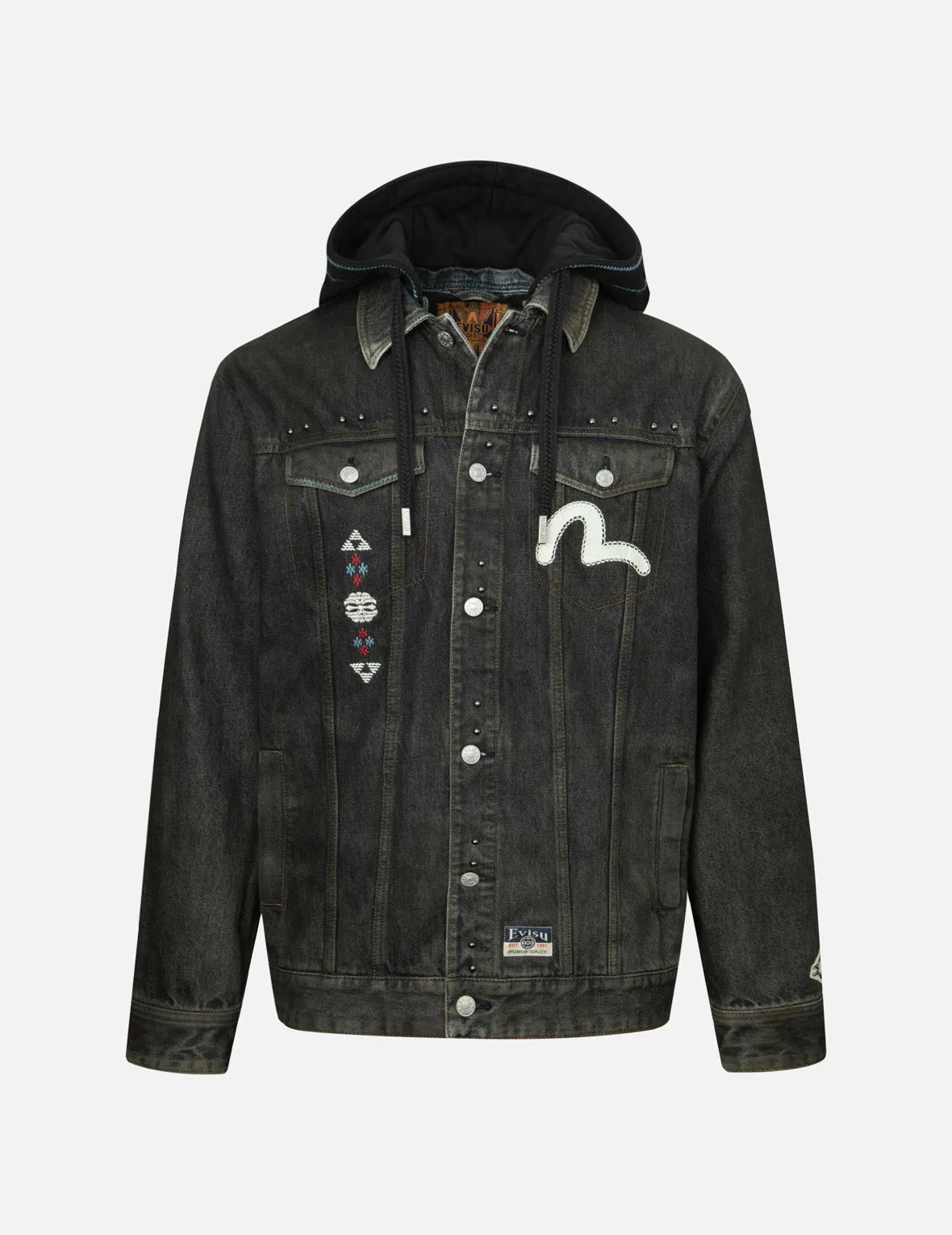 Ethnic-inspired Wheel of Wisdom Print and Embroidery Relax Fit Denim Jacket