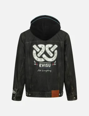 Ethnic-inspired Wheel of Wisdom Print and Embroidery Relax Fit Denim Jacket