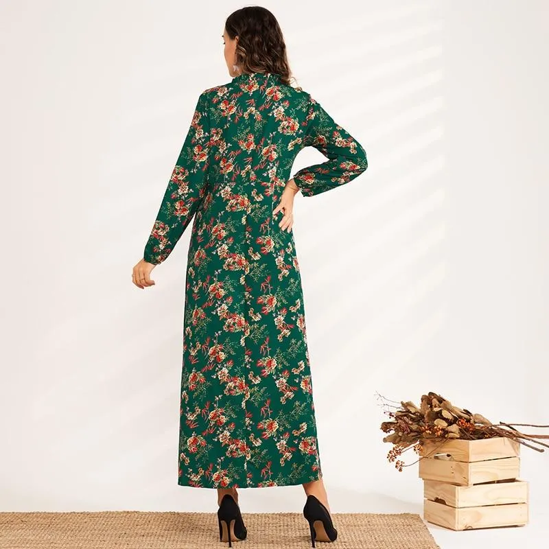 FashionSierra - Women Green Fashion Collar Buttons Long Sleeve Maxi Robes