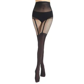 Fishnet Garter Detailed Stockings- Black