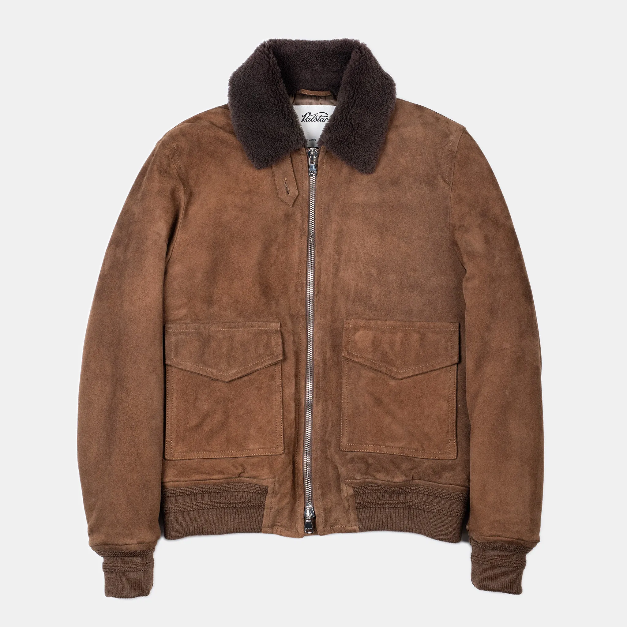 Flight Jacket with Shearling Collar in Suede - Sesame