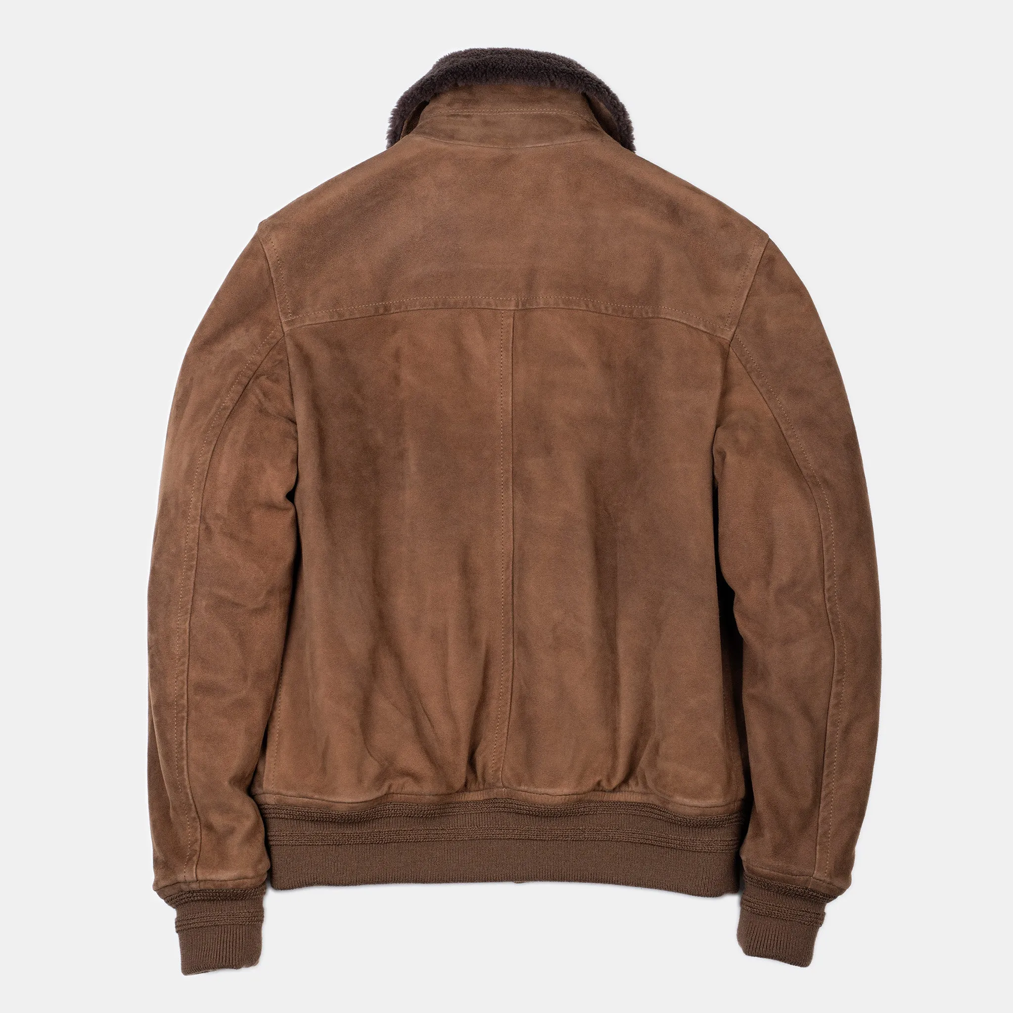 Flight Jacket with Shearling Collar in Suede - Sesame