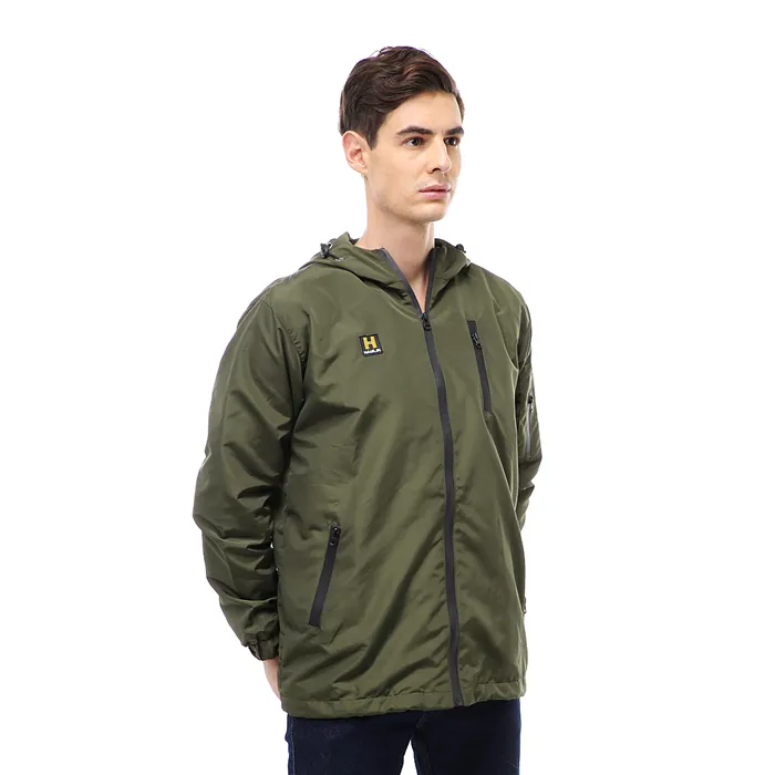 Hamlin Clover Outerwear Jacket Hoodie Pria Waterproof Anti Air Material Taslan ORIGINAL - Army
