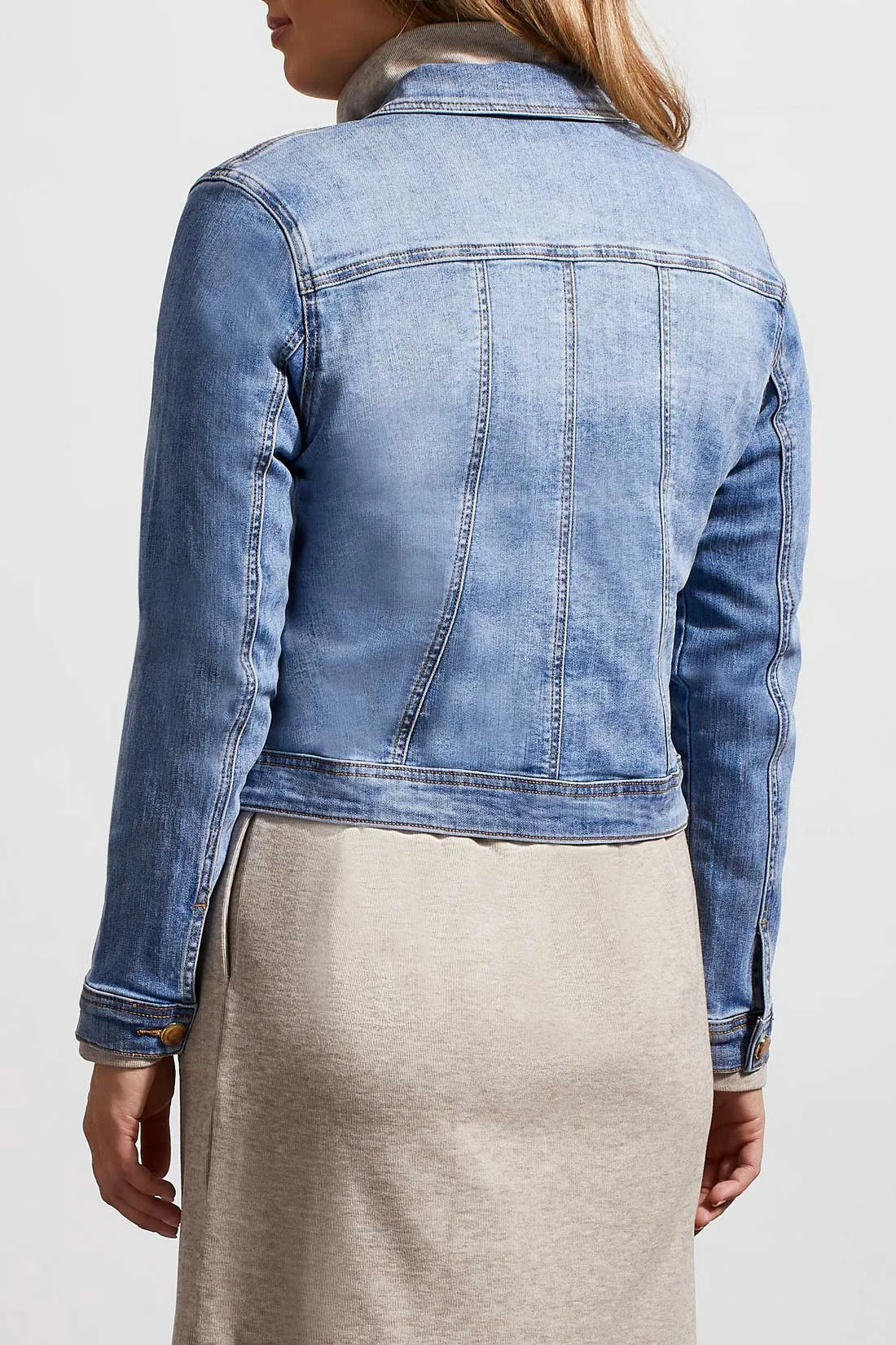 Horn-Button Stretch Denim Jacket