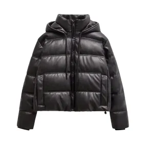 Jaden Faux Leather Hooded Puffer Jacket
