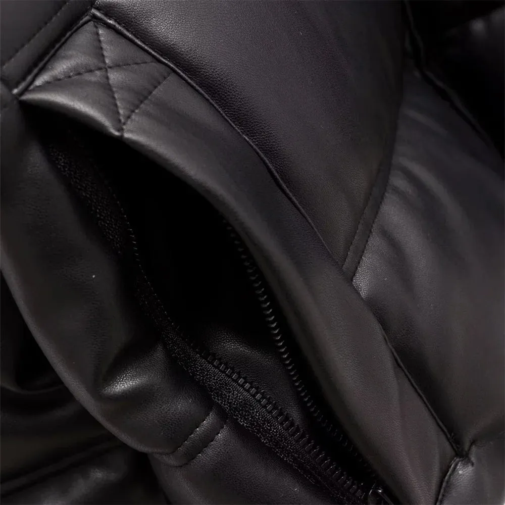 Jaden Faux Leather Hooded Puffer Jacket