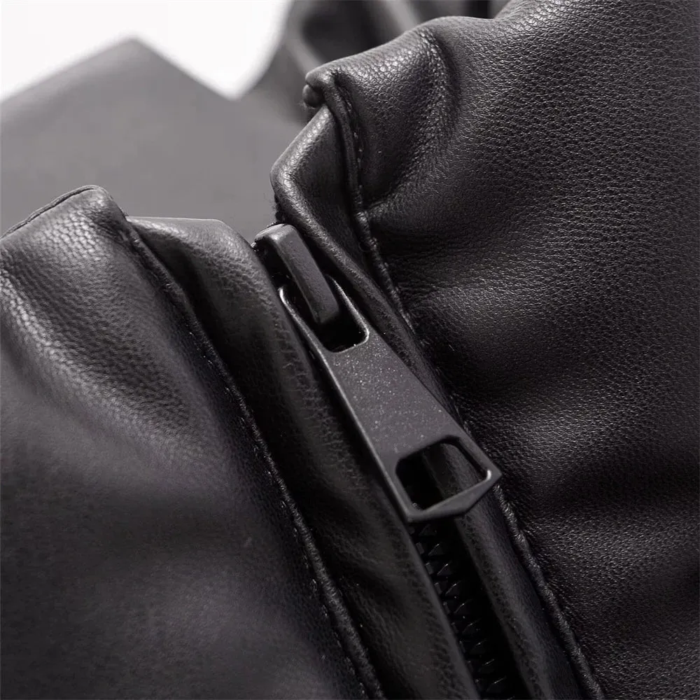Jaden Faux Leather Hooded Puffer Jacket