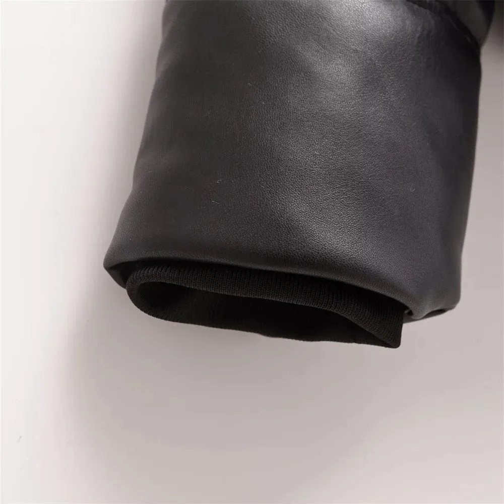 Jaden Faux Leather Hooded Puffer Jacket