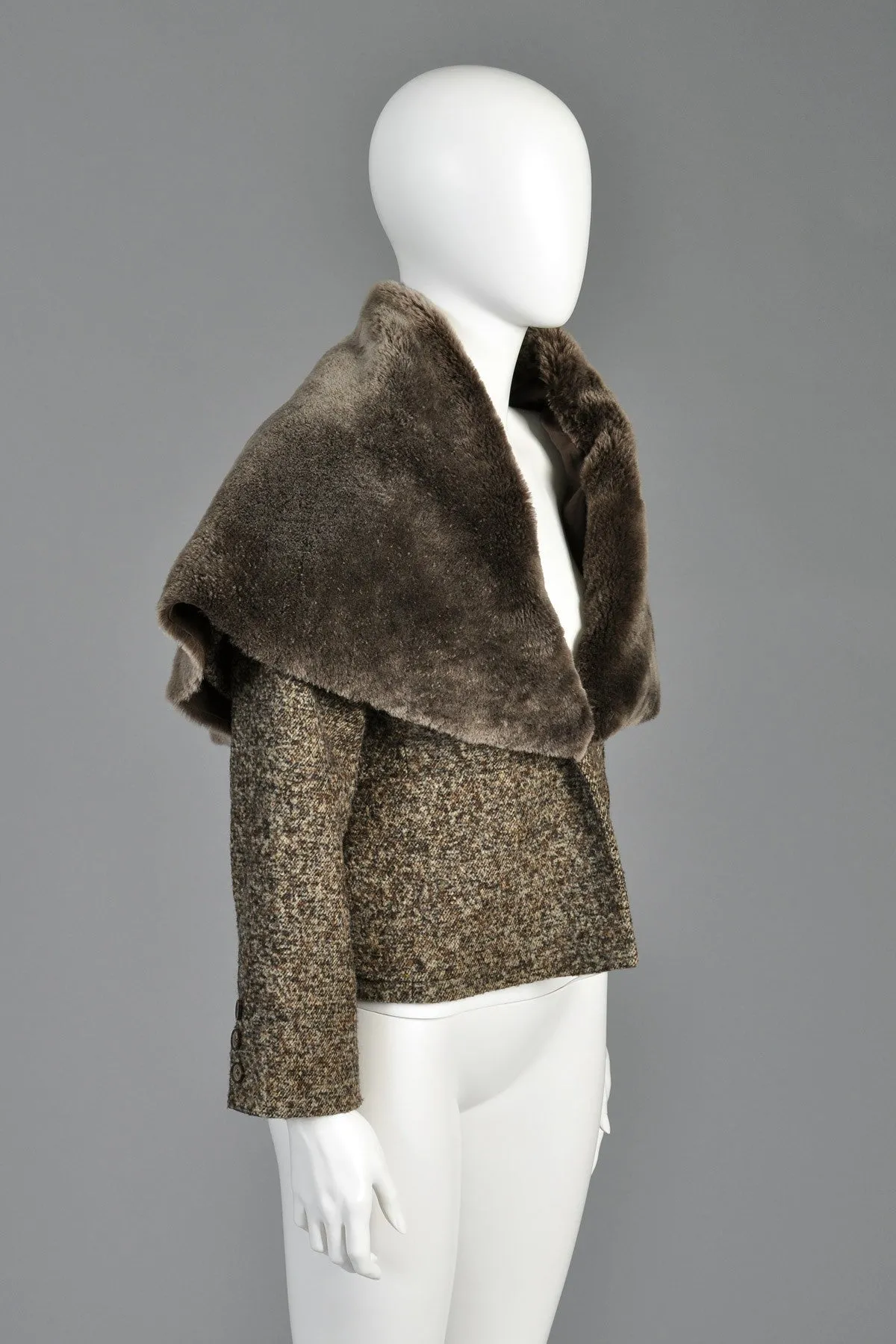 Krizia Wool Jacket with Massive Shearling Fur Collar