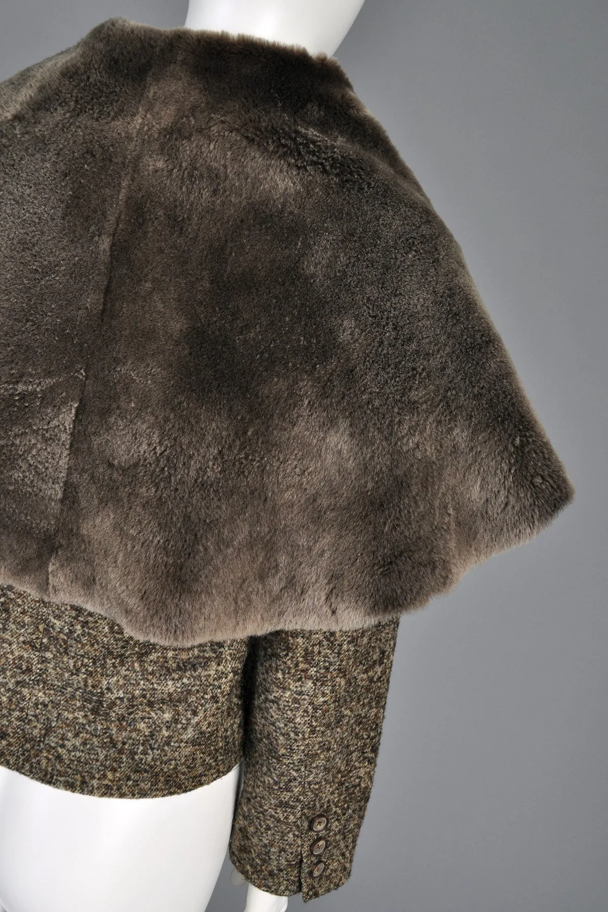 Krizia Wool Jacket with Massive Shearling Fur Collar