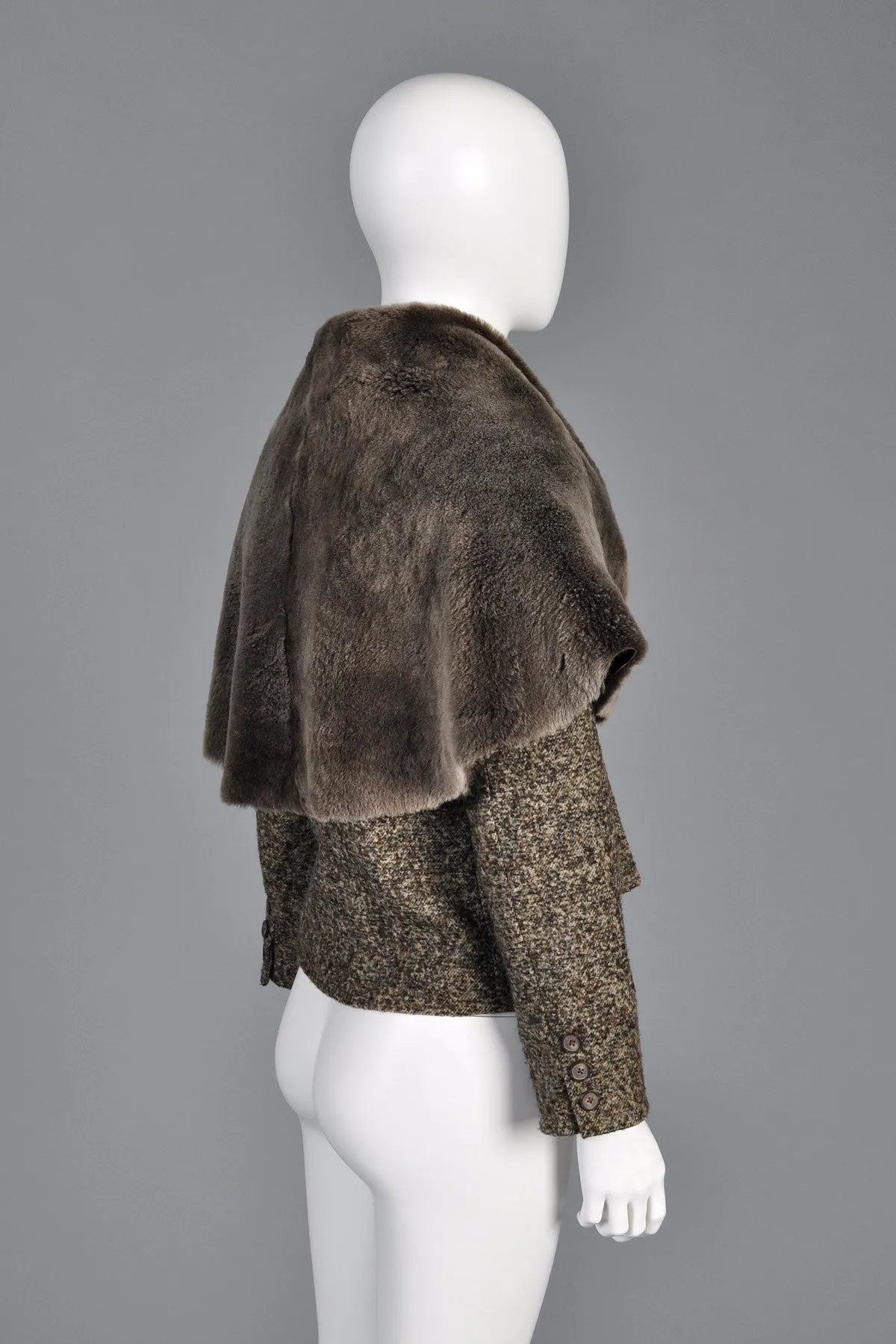 Krizia Wool Jacket with Massive Shearling Fur Collar