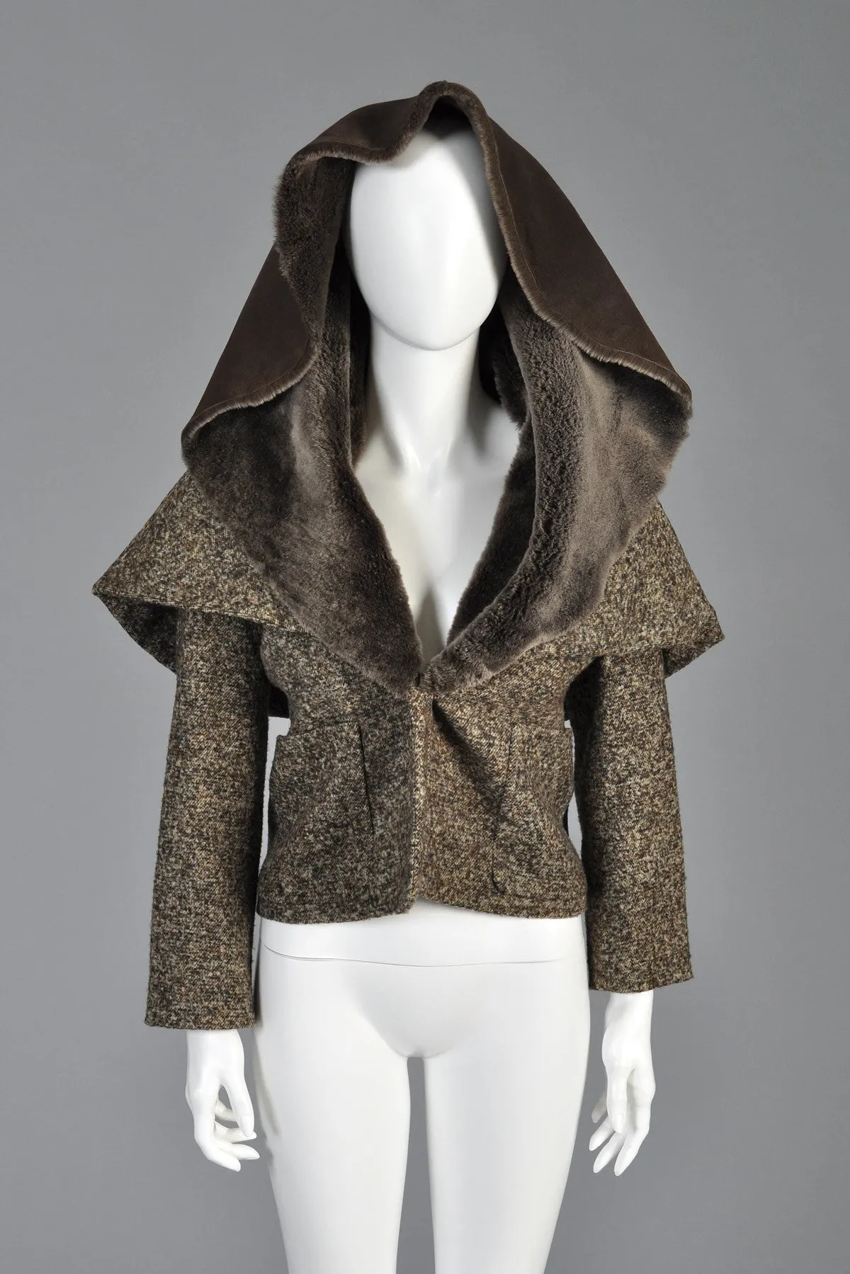Krizia Wool Jacket with Massive Shearling Fur Collar