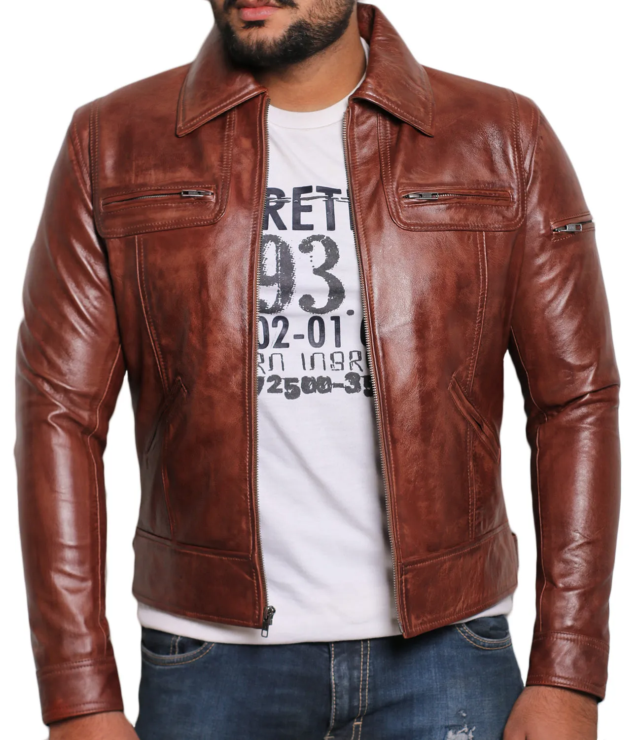 Leather Jackets Hub Mens Genuine Lambskin Leather Jacket (Black, Aviator Jacket) - 1501200