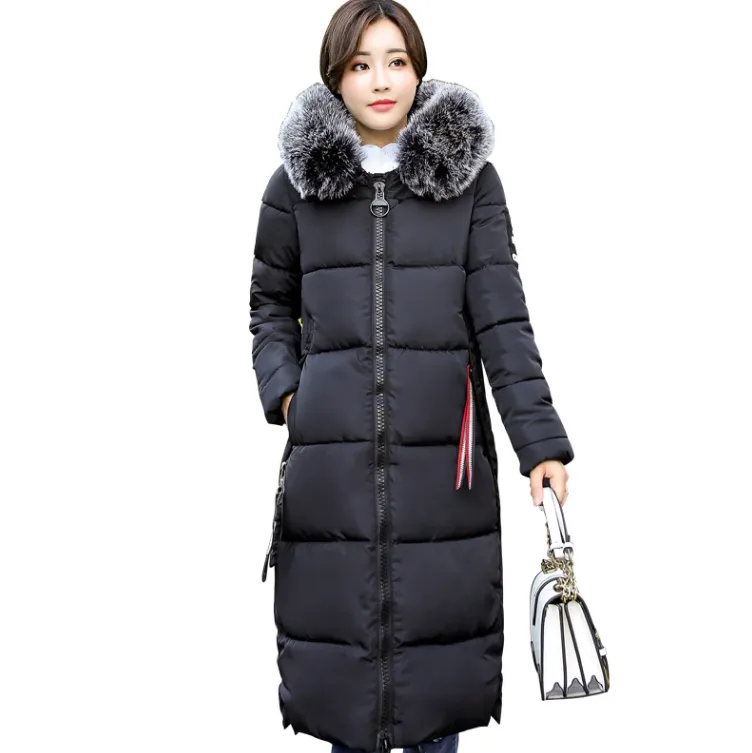 Long Puffer Jacket With Hood Cotton Big Fur Coated Long Puffer Jacket High Cold Protection