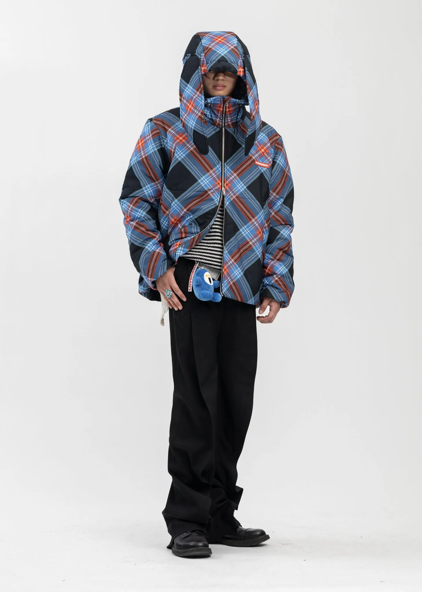LOVERBOY TARTAN NYLON BUNNY PUFFER JACKET