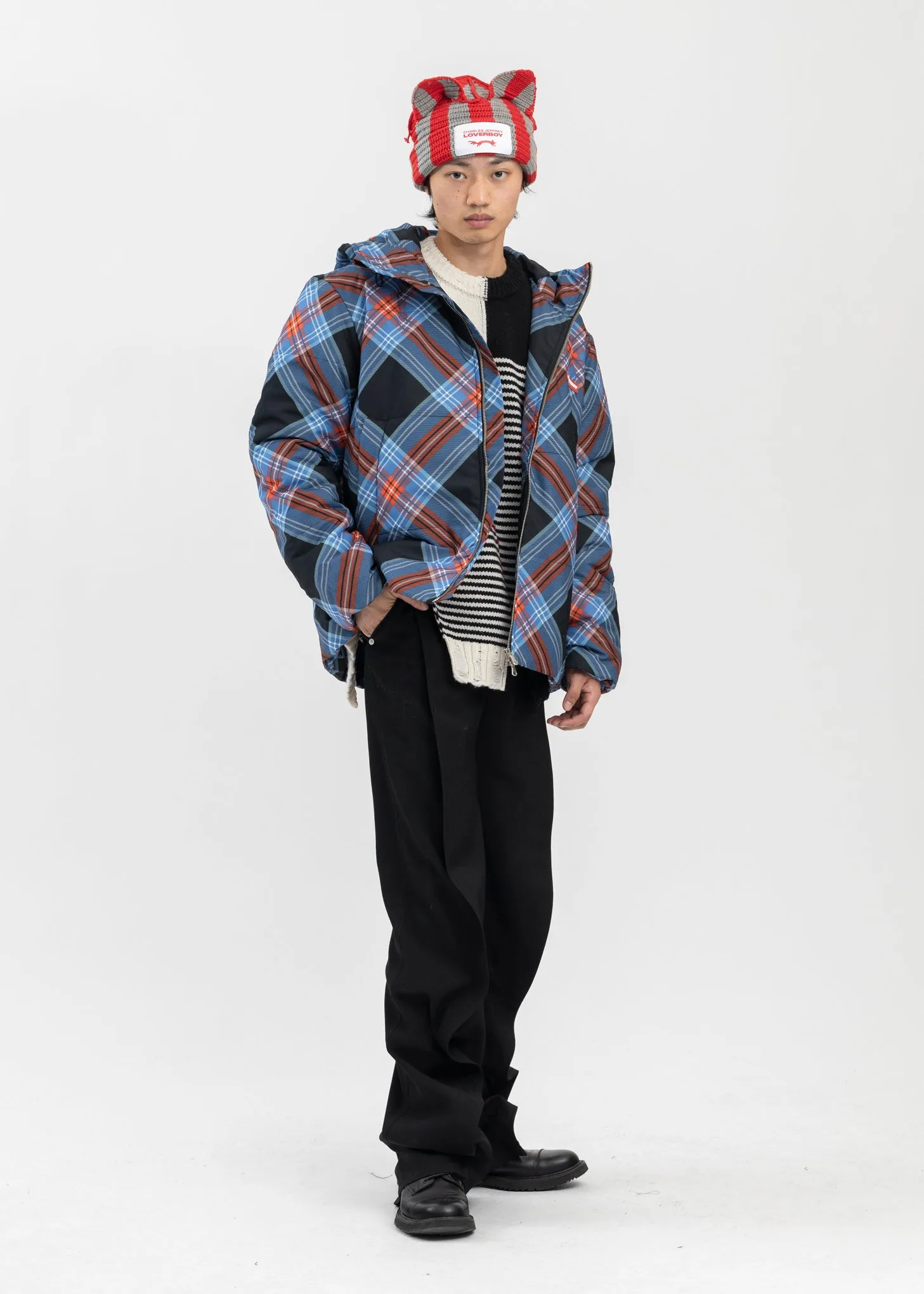 LOVERBOY TARTAN NYLON BUNNY PUFFER JACKET