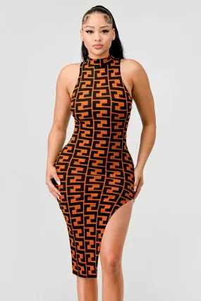 LUXE SWEATER KNIT PATTERN PRINT ASYMMETRICAL DRESS