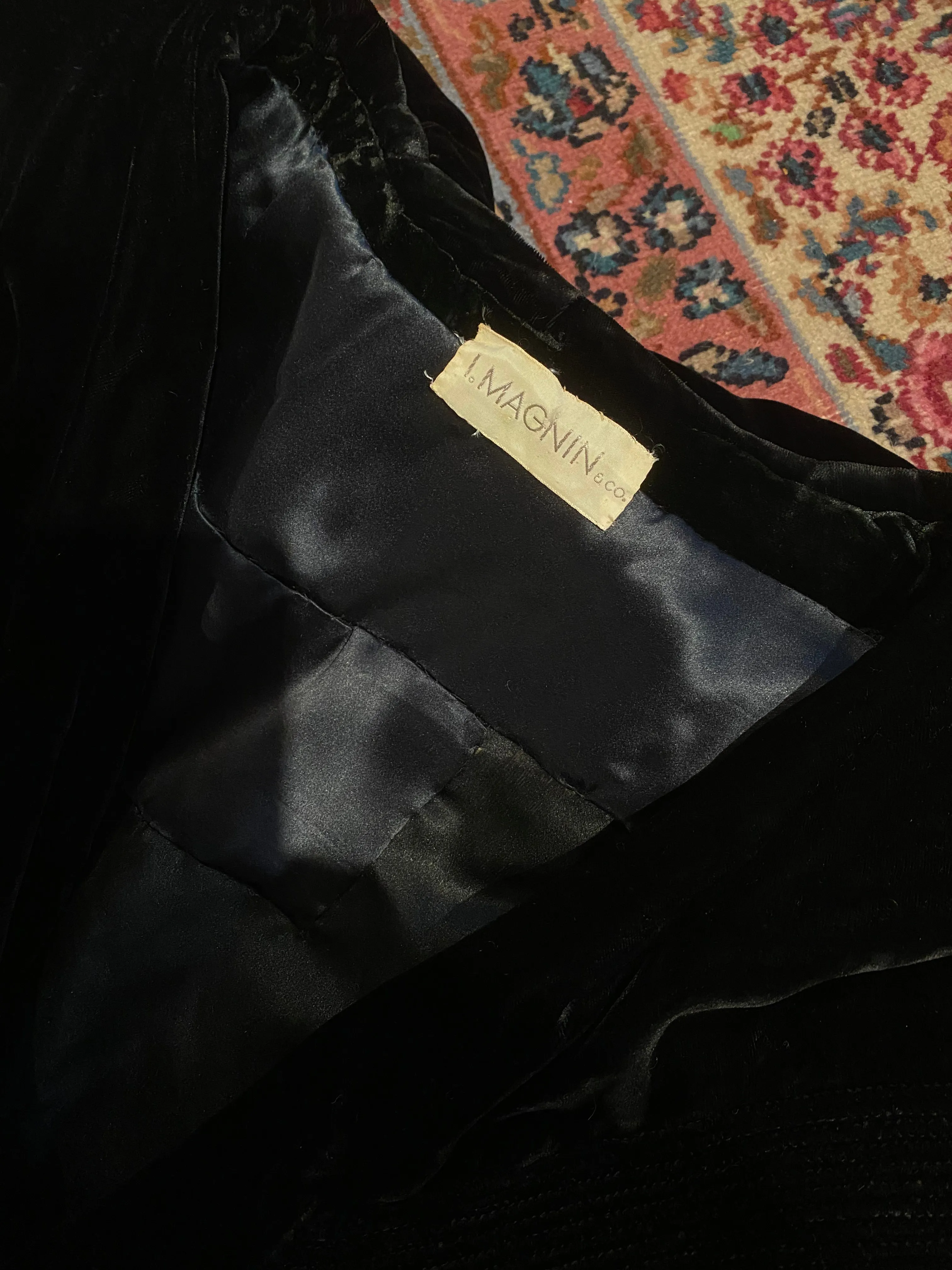 Luxurious 1920's Black Silk Velvet Opera Coat With Shawl Collar / SM