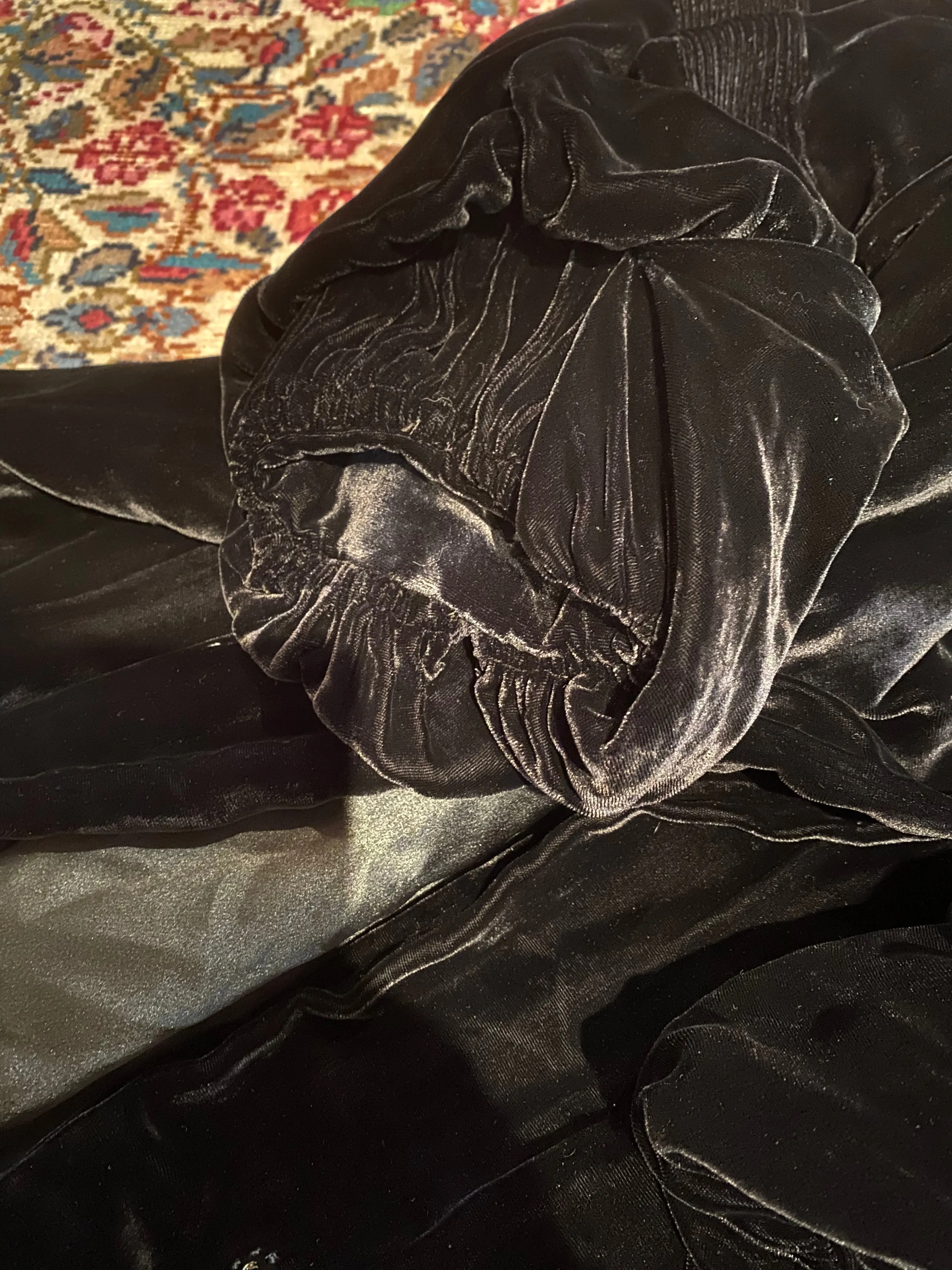 Luxurious 1920's Black Silk Velvet Opera Coat With Shawl Collar / SM