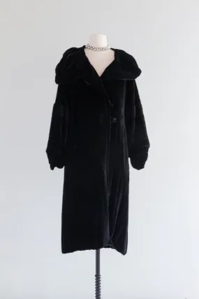 Luxurious 1920's Black Silk Velvet Opera Coat With Shawl Collar / SM