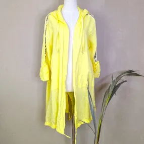 Made in Italy worded pure linen jacket with hood, pockets and drawstring hem