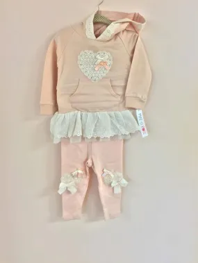 MaeLi Rose Pink Lace Heart Hooded Sweatshirt