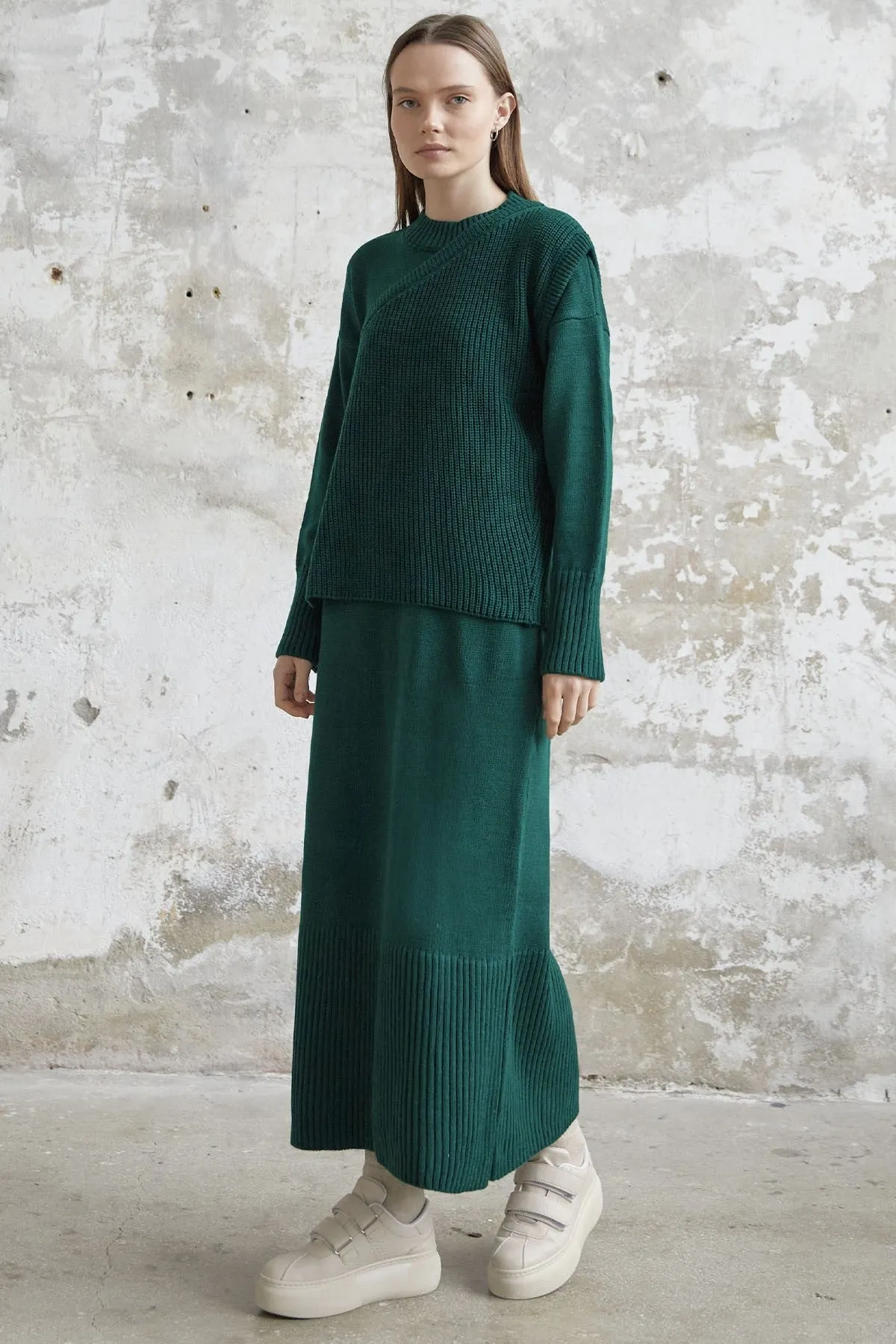 MDS Women Knit Dress with Belted Sweater - Emerald Green - Carol Stream