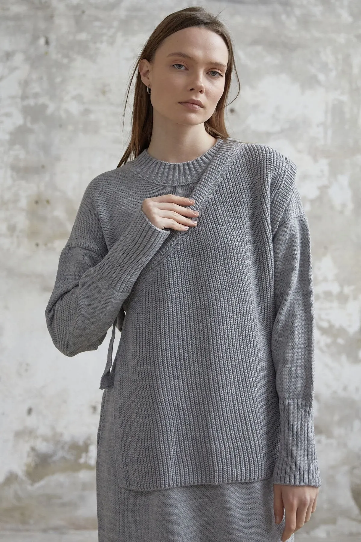 MDS Women Knit Dress with Belted Sweater - Grey - University City