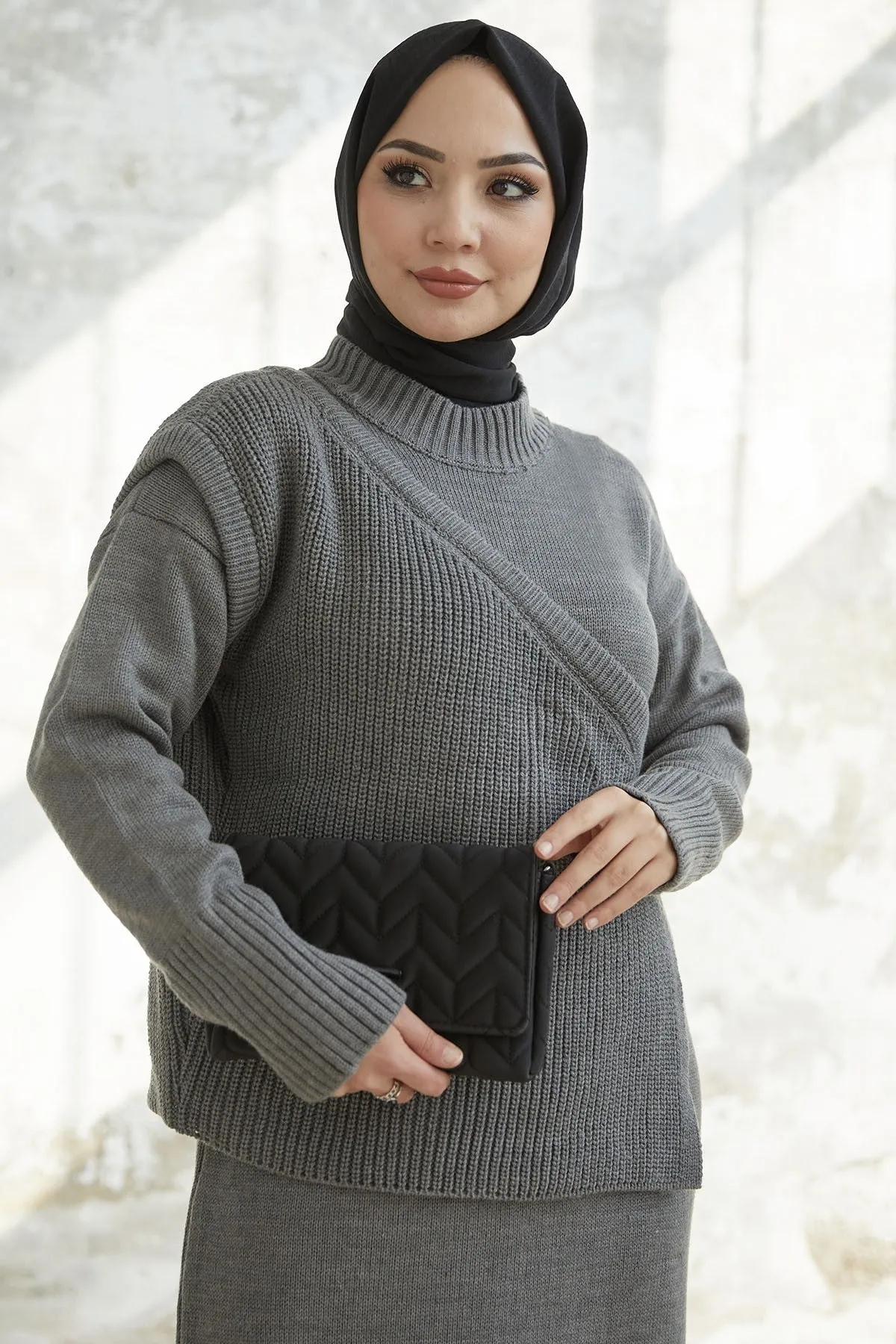 MDS Women Knitted Dress with Tied Sweater - Anthracite - Panevėžys