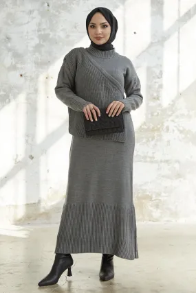 MDS Women Knitted Dress with Tied Sweater - Anthracite - Panevėžys