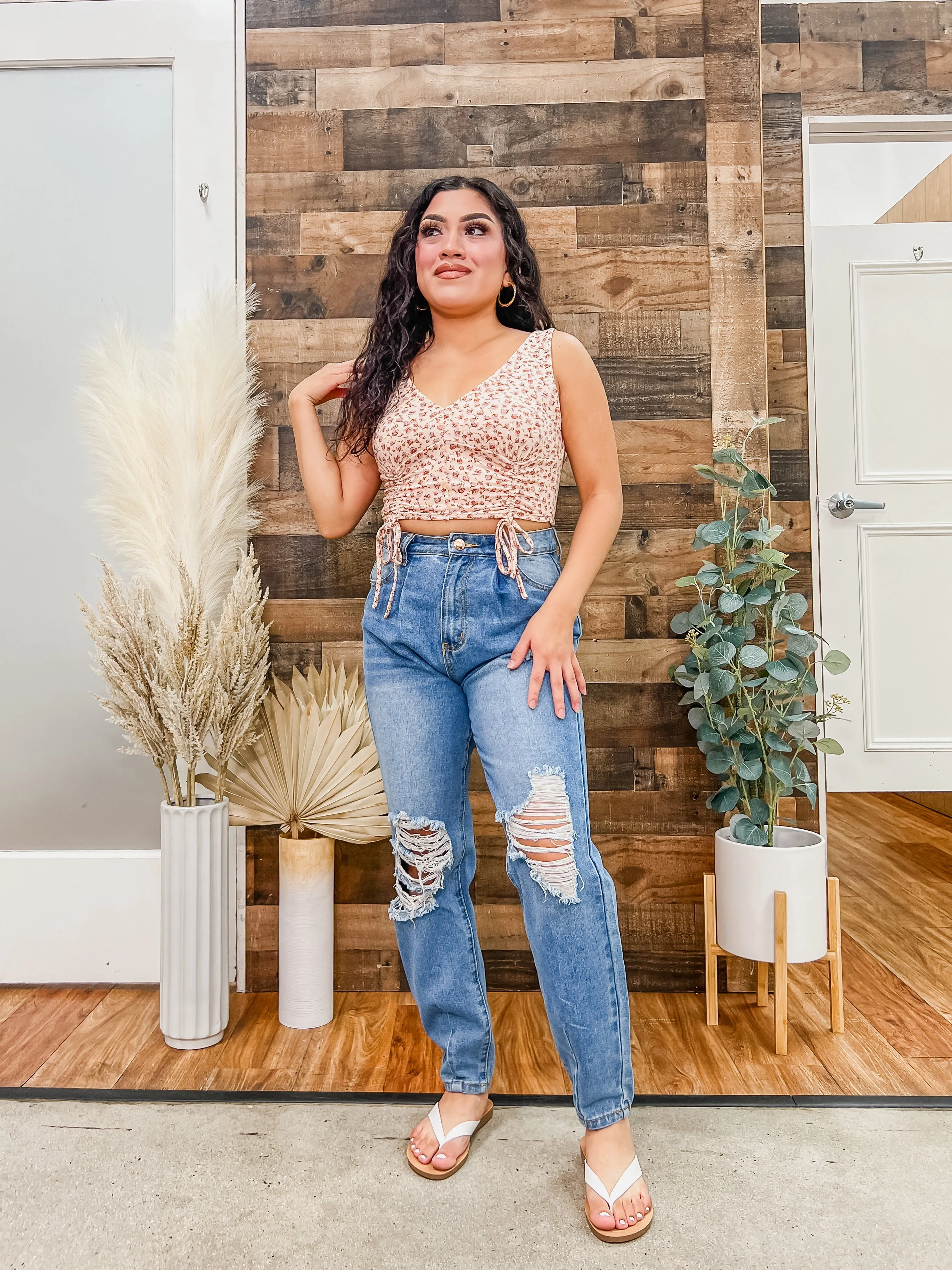 Melinda Floral Front Ties Crop Top