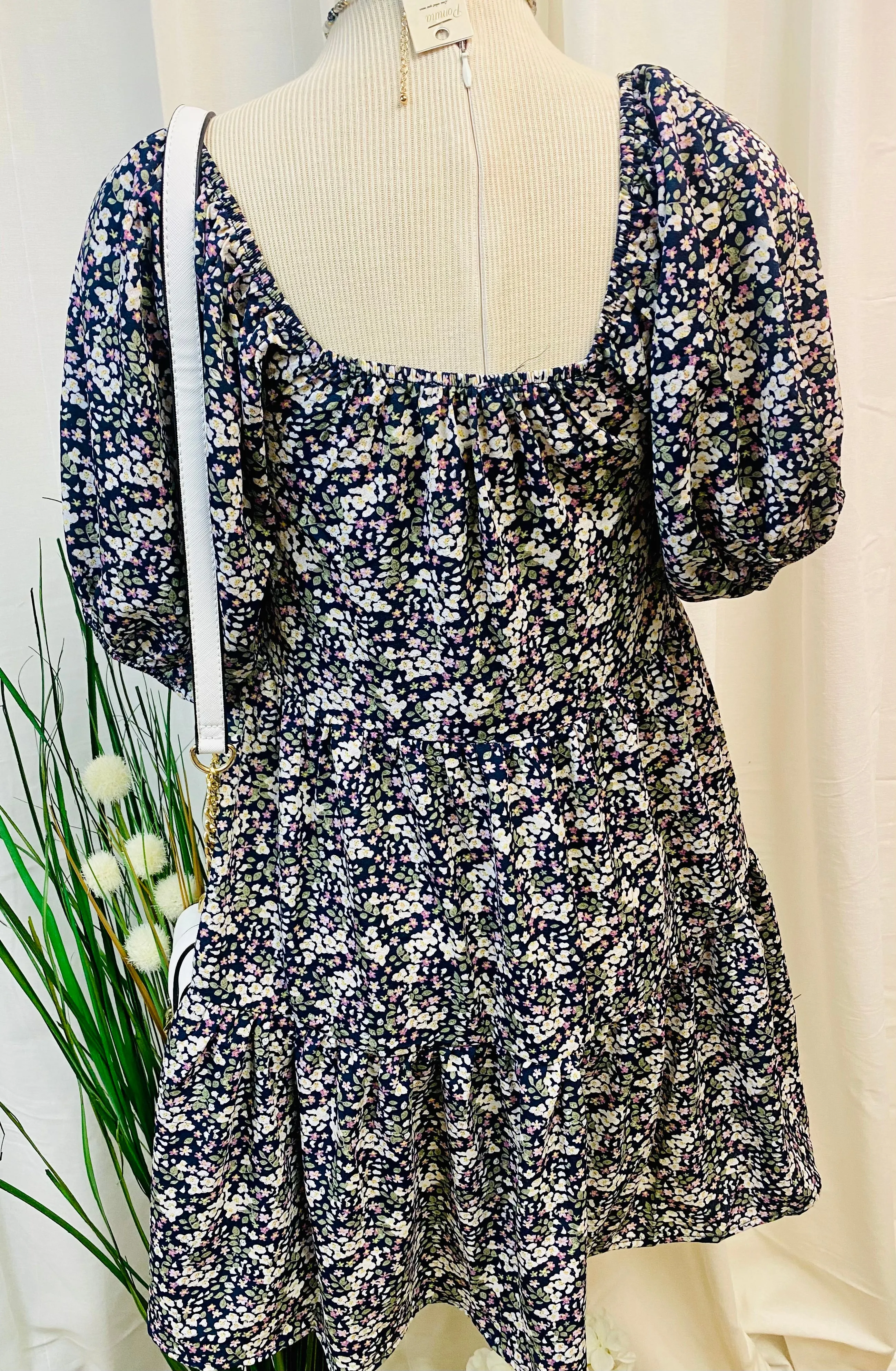 Melody Tegan Ditsy Floral Navy Blue babydoll Dress