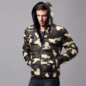 Men's Cotton Padded Down Jacket Camouflage Parka Camo Zipper Hoodie Autumn Coat Male Casual