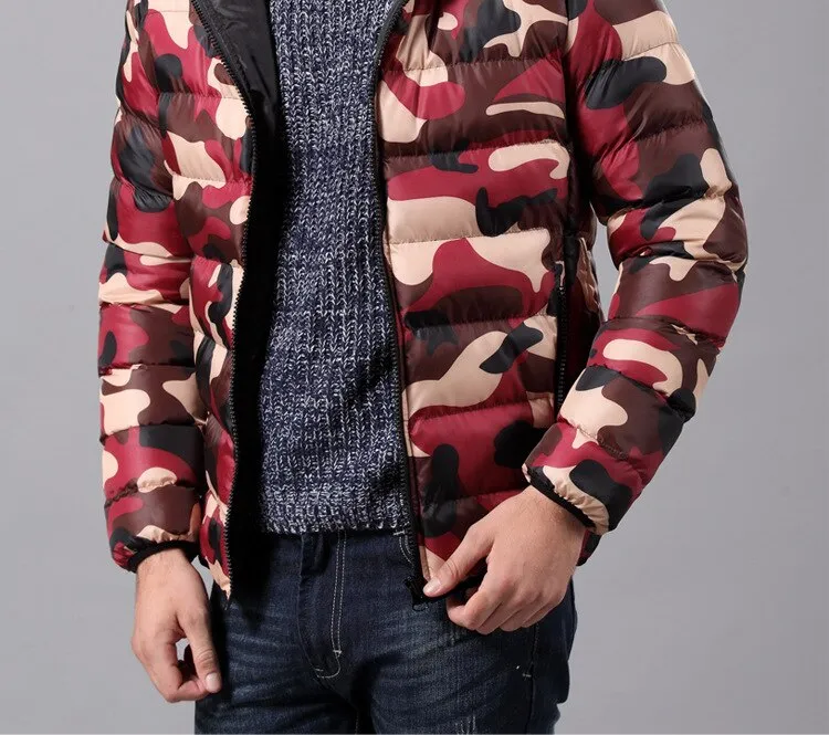 Men's Cotton Padded Down Jacket Camouflage Parka Camo Zipper Hoodie Autumn Coat Male Casual