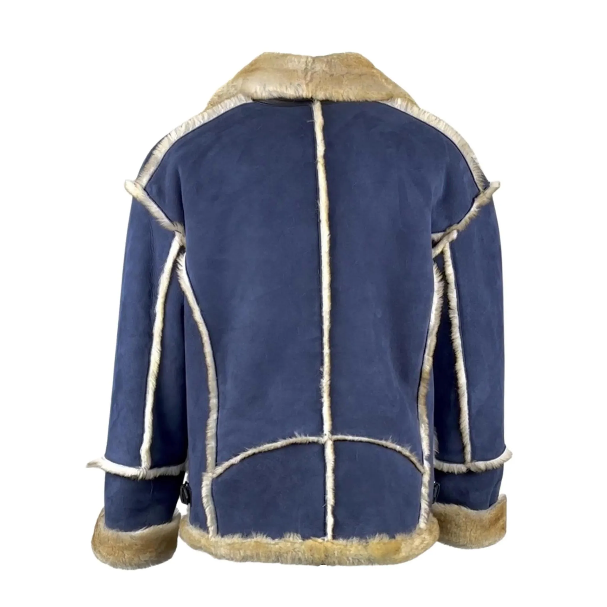 Men's Navy / Golden Shearling Biker Jacket Style # 4034