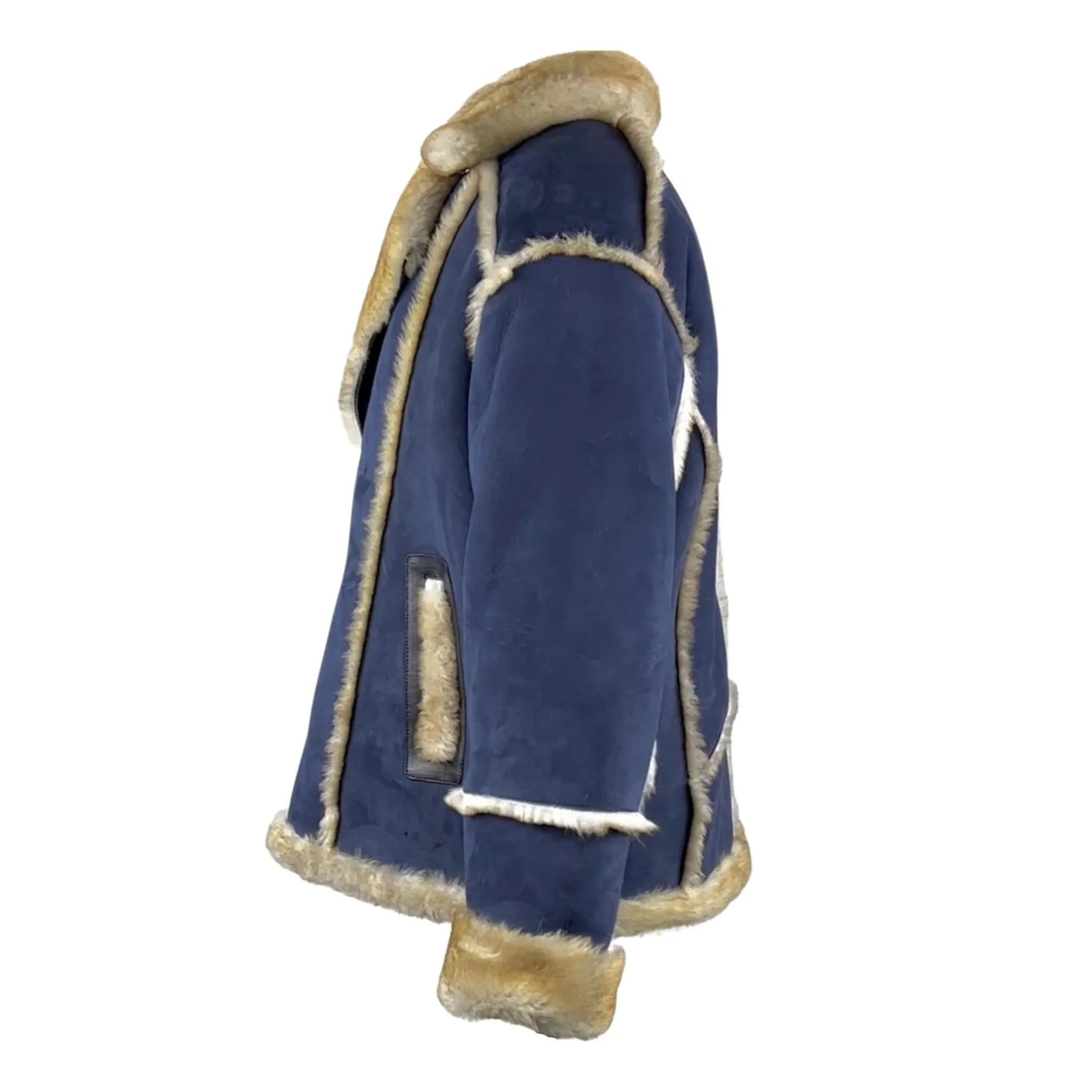 Men's Navy / Golden Shearling Biker Jacket Style # 4034