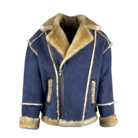 Men's Navy / Golden Shearling Biker Jacket Style # 4034