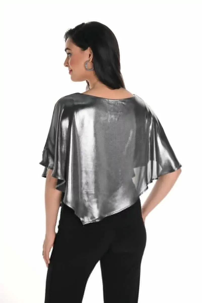 Metallic Overlay Slit Shoulder Top. Style FL244143