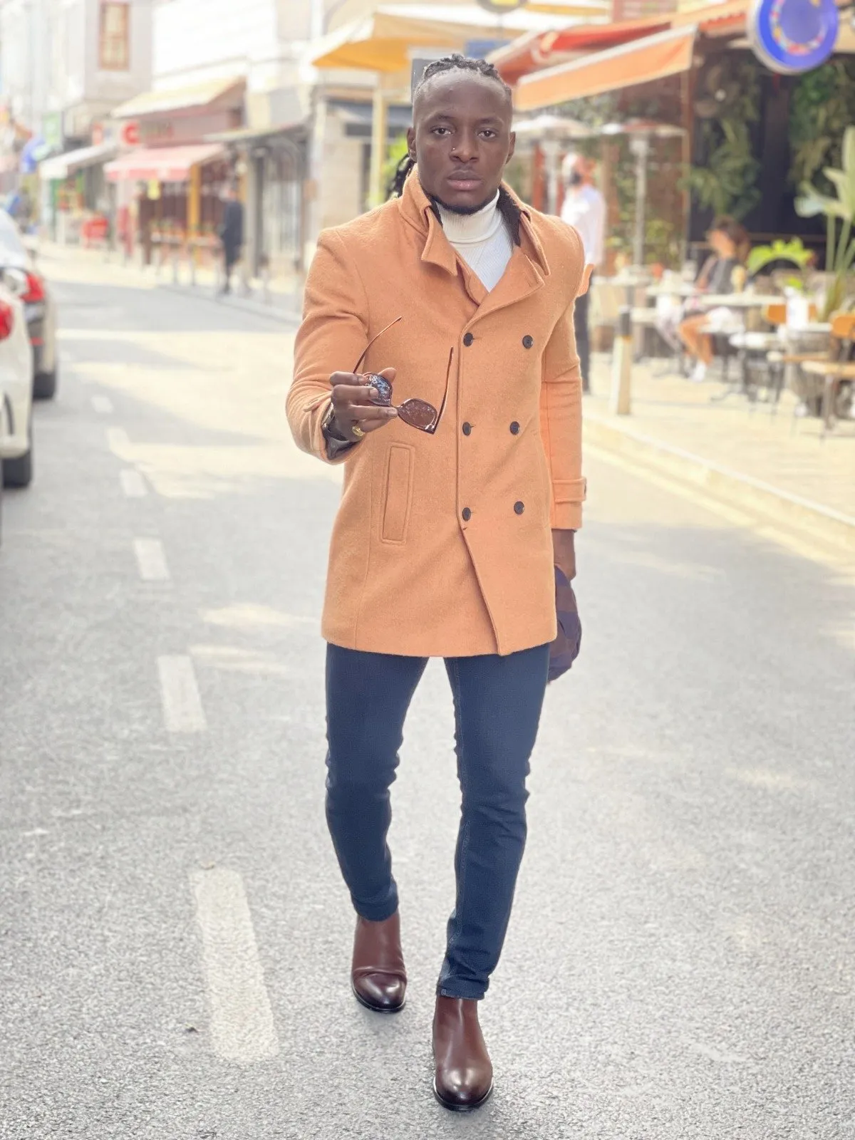 Modena Beige Slim Fit Coat