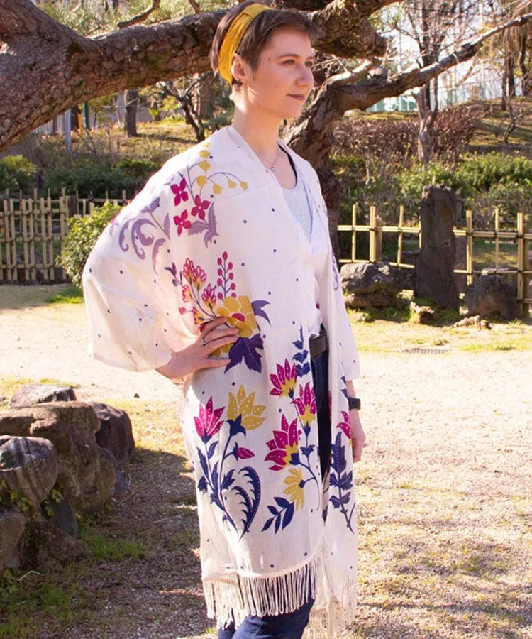 Navy Floral Fringe Boho Kimono Cardigan