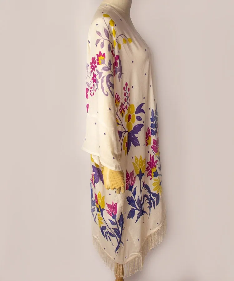 Navy Floral Fringe Boho Kimono Cardigan