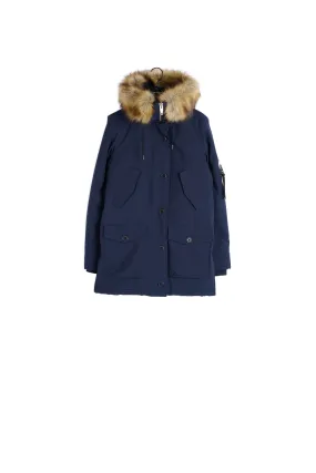 Parka nylon longue bleu marine capuche