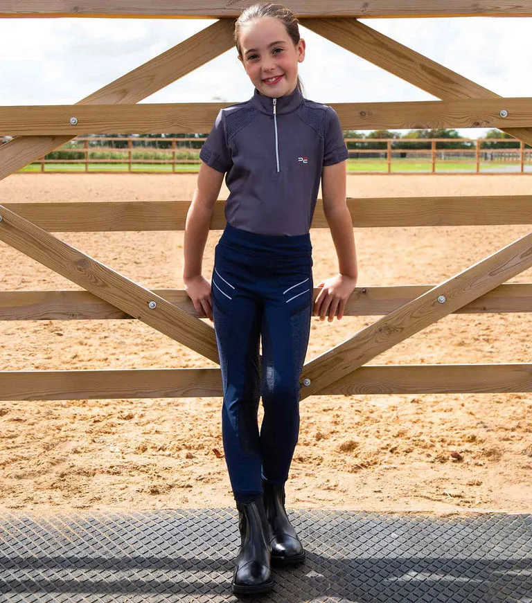 Premier Equine Astrid Girls Full Seat Gel Pull On Riding Tights ( Navy)