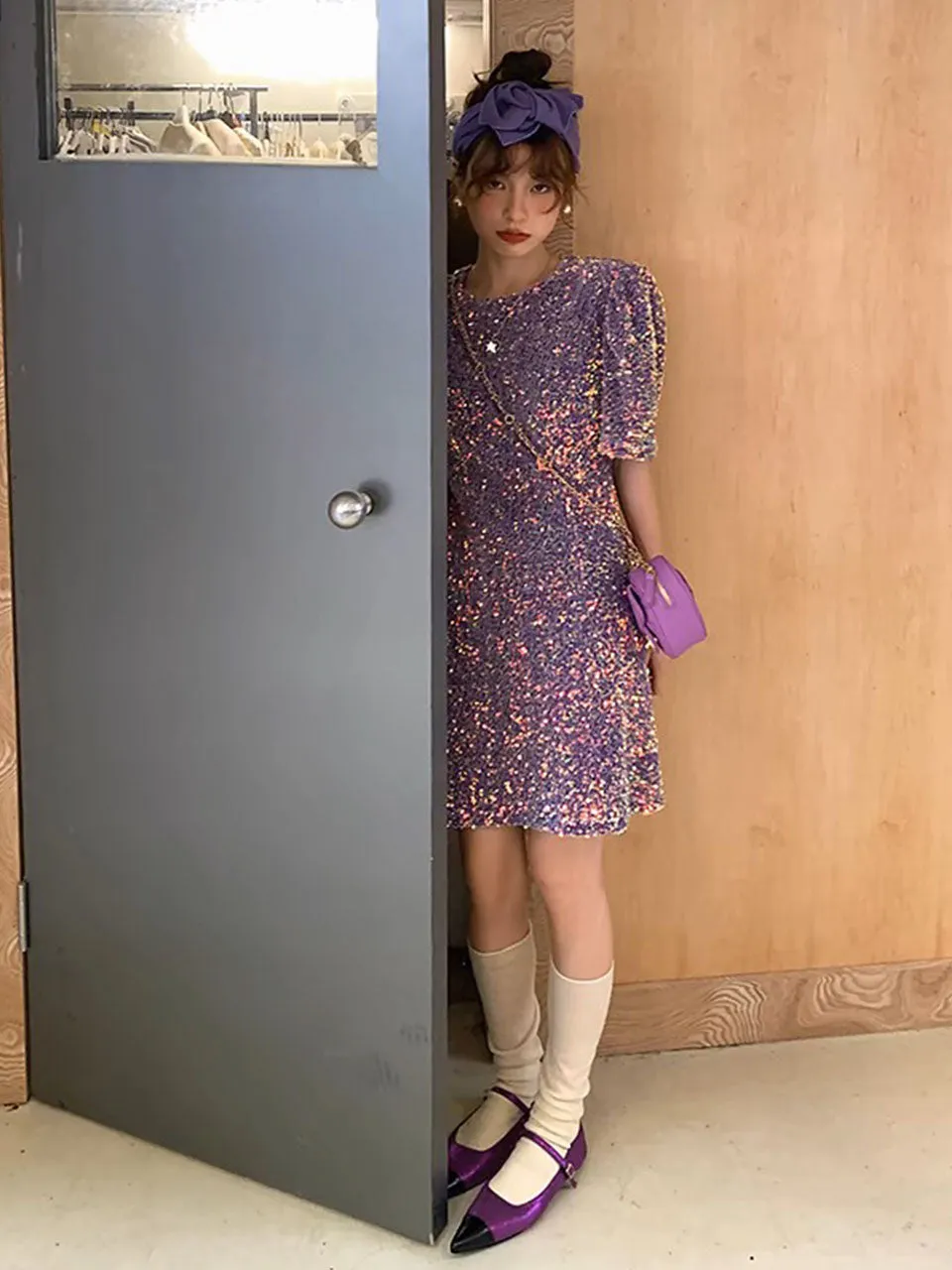 Purple Sequined Taylor Swift Same Style Bodycon Dress