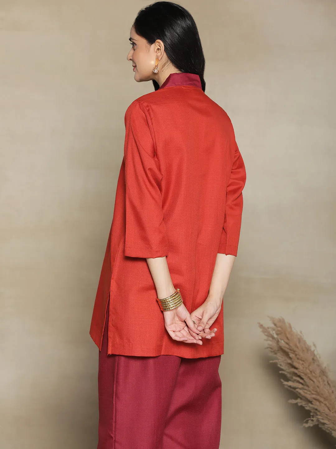 Rust CottonSlub V-NeckTop